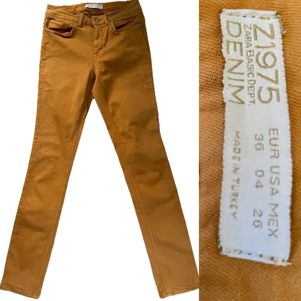ZARA Basic Department Z1975 Denim Mustard SKINNY Stretch JEANS Size 4 - Picture 1 of 11